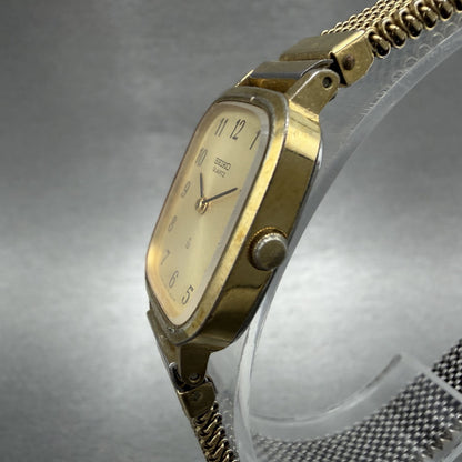 Seiko Tank Watch Women 20mm Champagne Dial Gold Tone 23205390 New Battery2