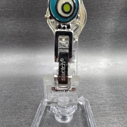 Swatch Check Pea Watch Women 25mm Silver Dial Clear Case Round LK267G New Batt8