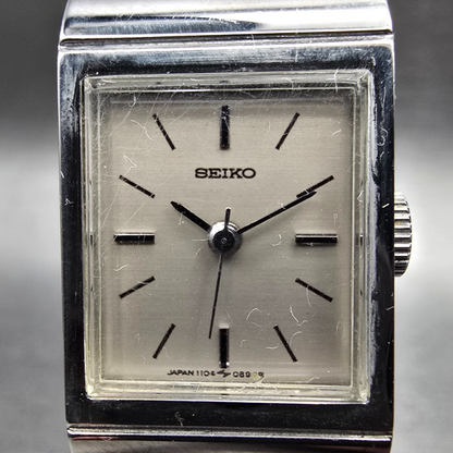 Seiko Tank Watch Women 16mm Silver Dial Silver Rectangle 1104-3400 Manual Wind1