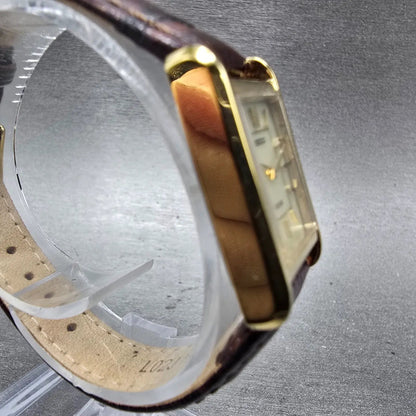Seiko Solar Tank Watch Women 18mm Champagne Dial Gold Tone V115-0BD0 Runs3
