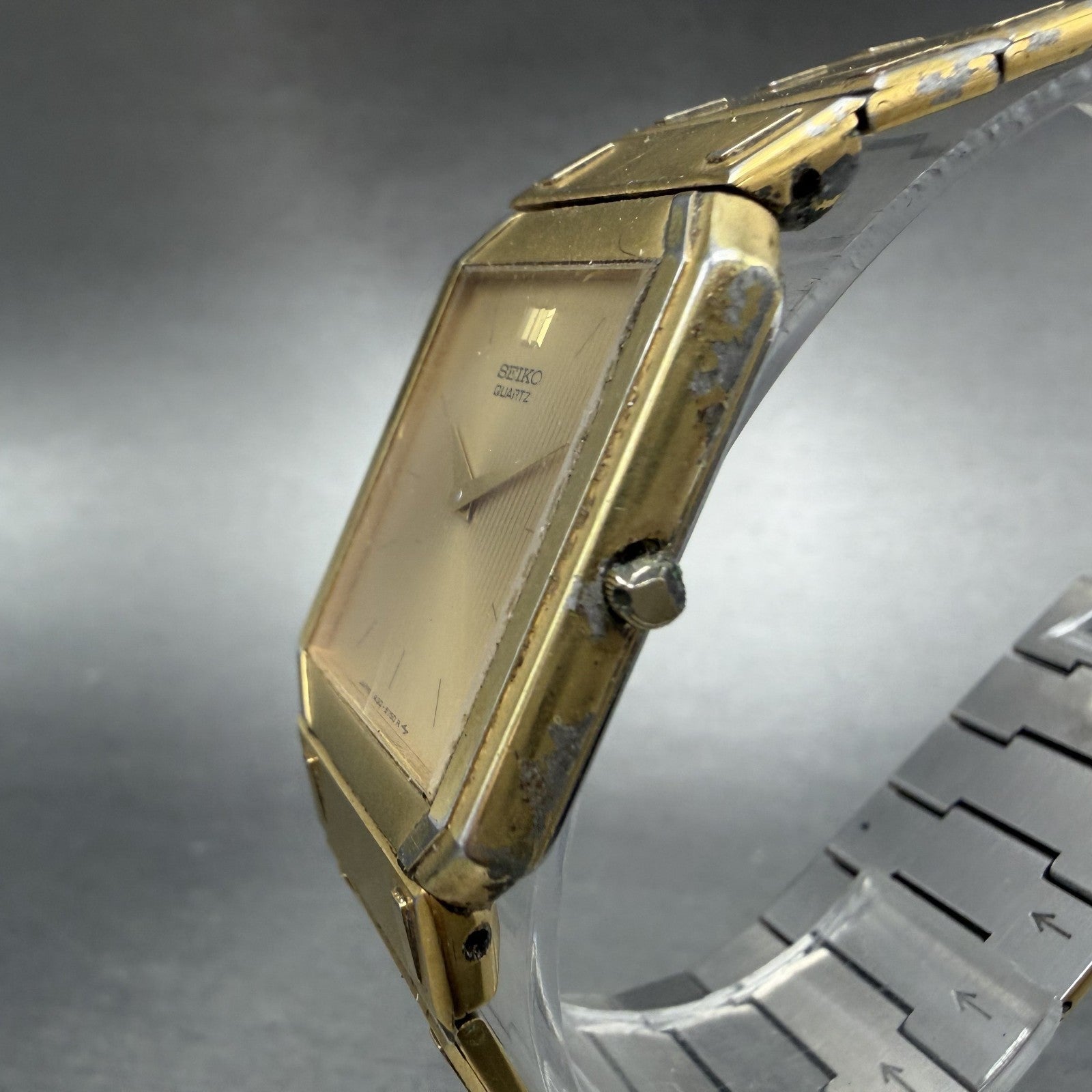 Seiko Tank Watch Men 26mm Gold Dial Gold Tone Octagon 7430-5479 New Battery JK82