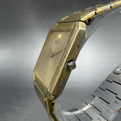 Seiko Tank Watch Men 26mm Gold Dial Gold Tone Octagon 7430-5479 New Battery JK82