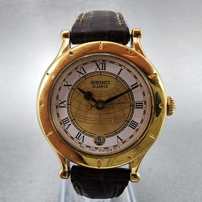 Seiko Age Of Discovery Watch Women 26mm White Dial Gold Tone Date 3Y020B09 PART2
