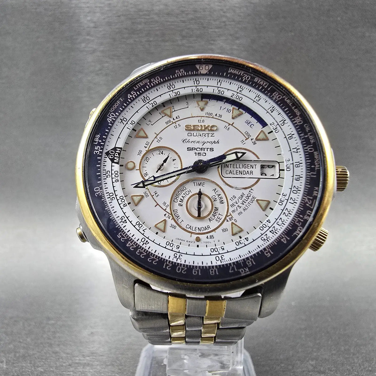 Seiko Sports 150 Chronograph Watch Men 44mm White Dial Two Tone 6M23-7000 PARTS!7