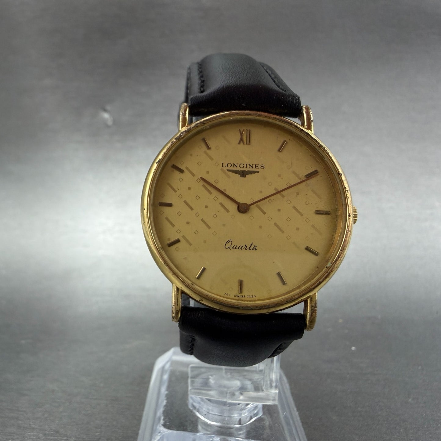 Longines Watch Men 32mm Gold Dial Gold Tone Round 7025 New Battery5
