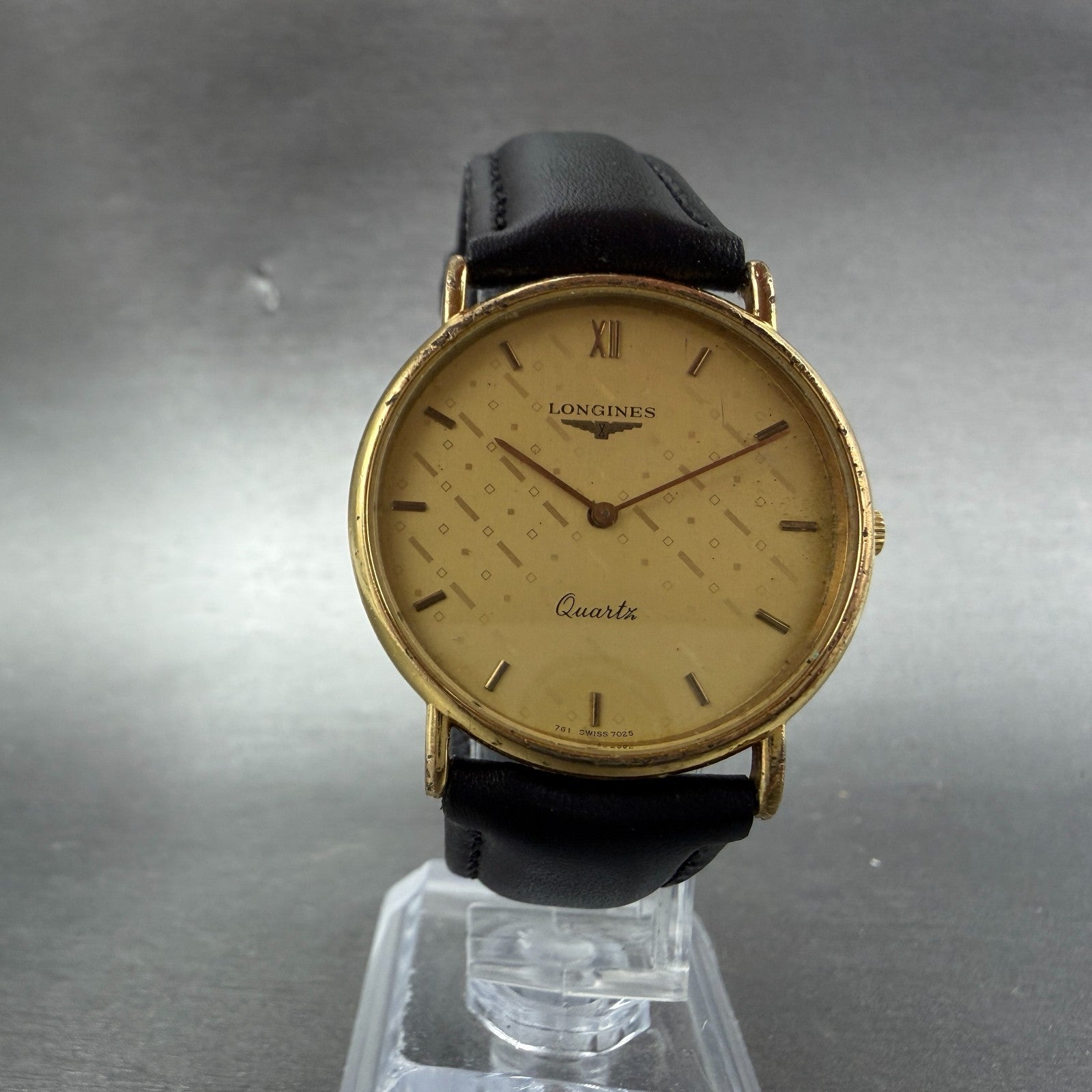 Longines Watch Men 32mm Gold Dial Gold Tone Round 7025 New Battery5