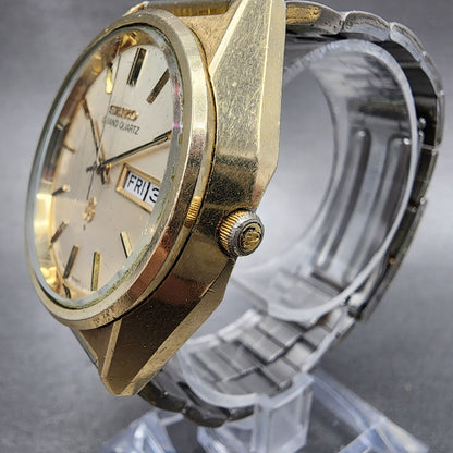 Seiko Grand Quartz Watch Men 38mm Champagne Dial Gold Tone Daydate New Bat