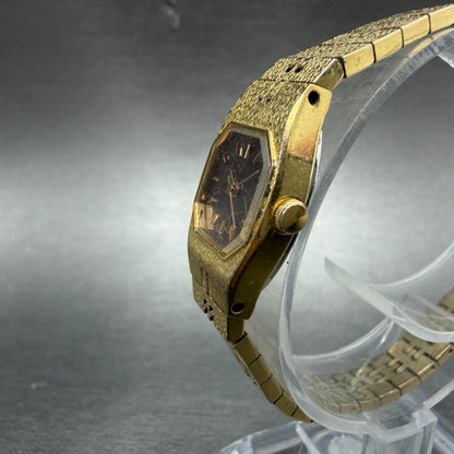 Seiko Watch Women 16mm Brown Dial Gold Tone Octagon 2C21-5470 New Battery HJ72