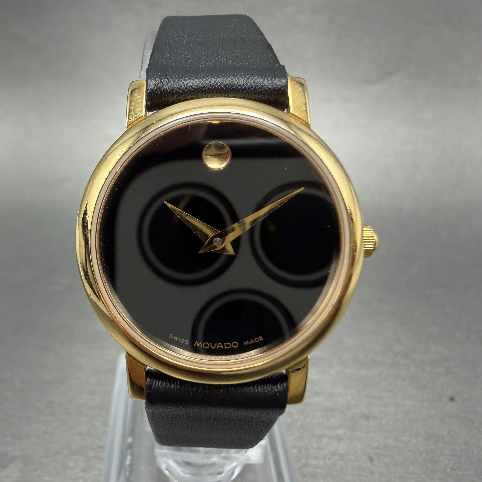 Movado Muesem Watch Women 26mm Black Dial Gold Tone Round 87 E4 0834 New Battery0