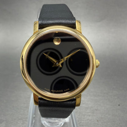 Movado Muesem Watch Women 26mm Black Dial Gold Tone Round 87 E4 0834 New Battery0