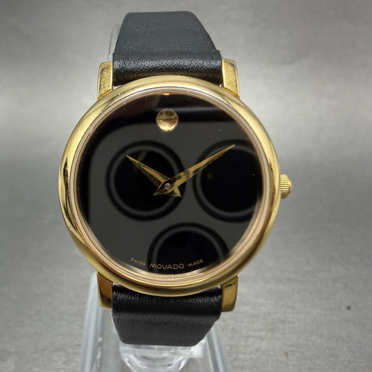 Movado Muesem Watch Women 26mm Black Dial Gold Tone Round 87 E4 0834 New Battery0