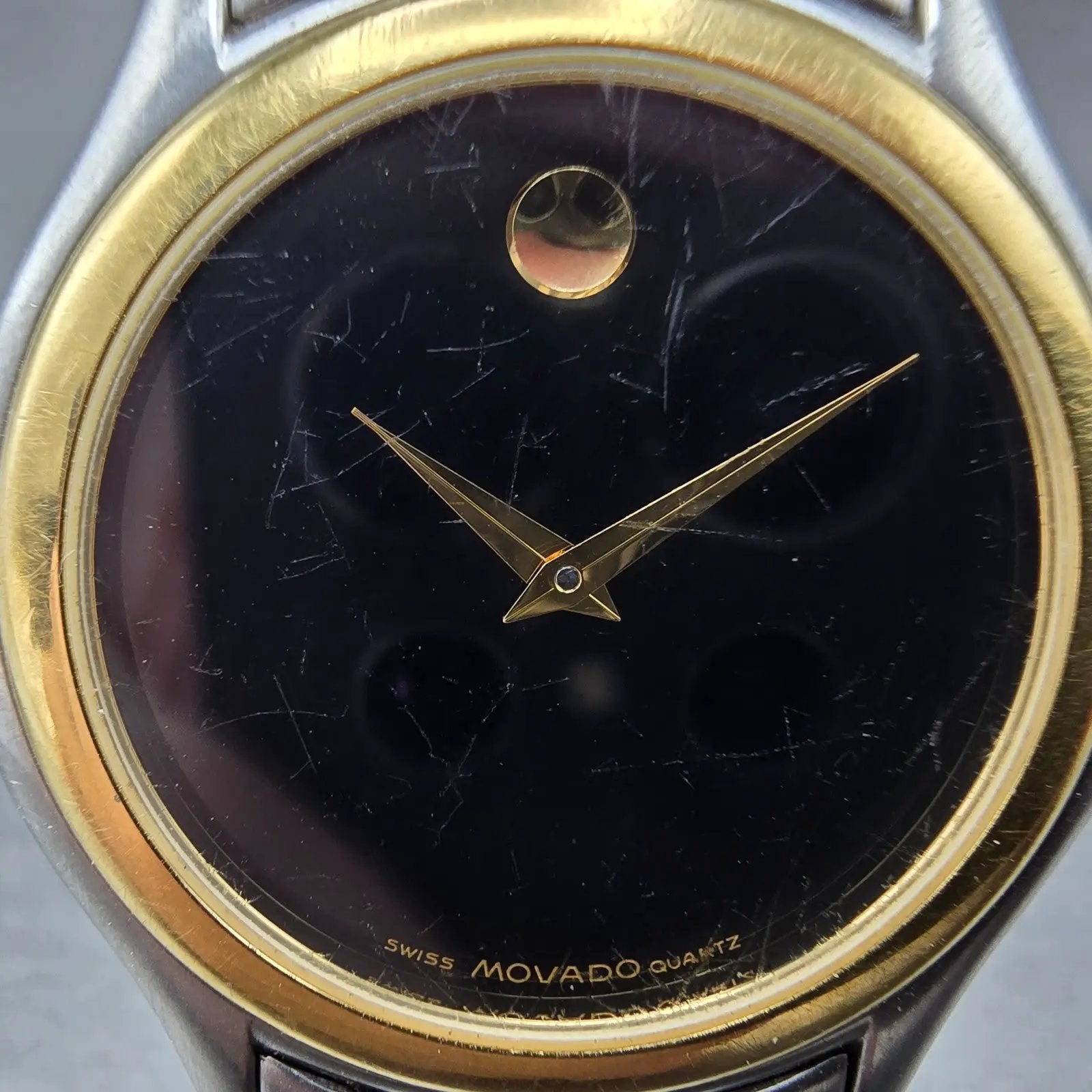 Movado Museum Watch Men 34mm Black Dial Two Tone Round 81-E4-0863 New Battery BQ1