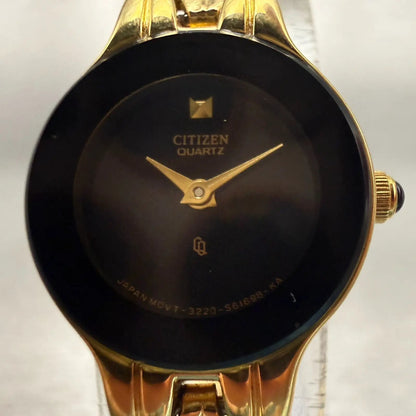 Citizen CQ Watch Women 18mm Black Dial Gold Tone Round 3220-S61698 New Battery1