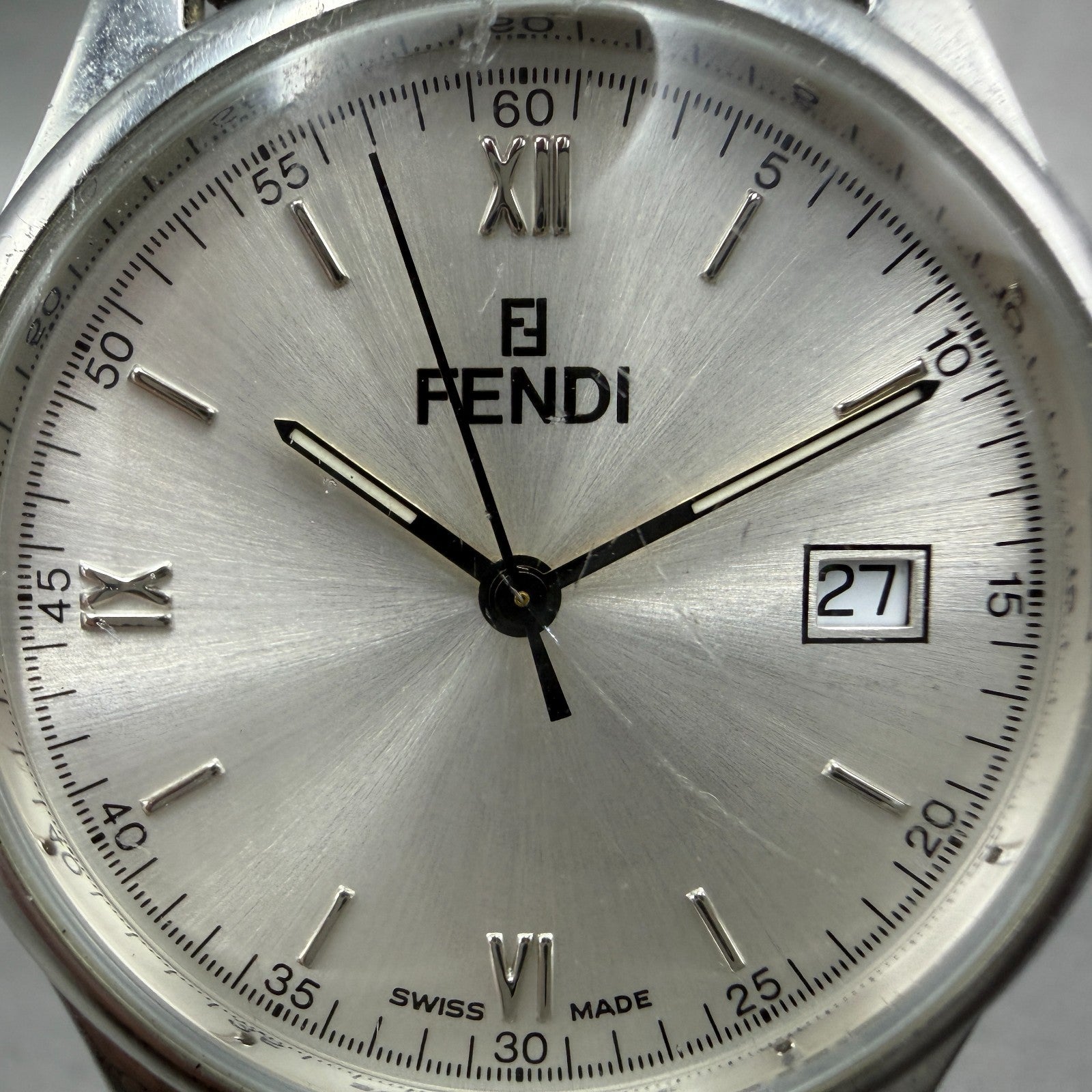 Fendi Orologi Watch Men 35mm Silver Dial Silver Tone Date Round 210G New Batt1