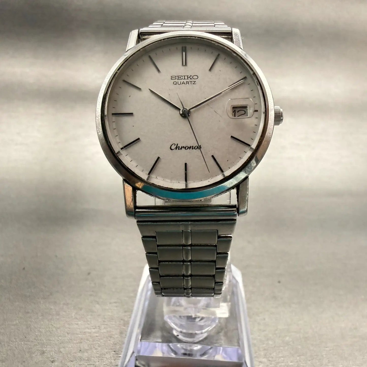 Seiko Chronos Watch Unisex 32mm Silver Dial Silver Date Round 7432-8000 New Batt5