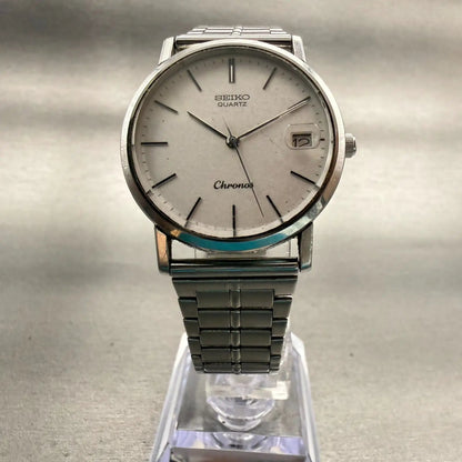 Seiko Chronos Watch Unisex 32mm Silver Dial Silver Date Round 7432-8000 New Batt5