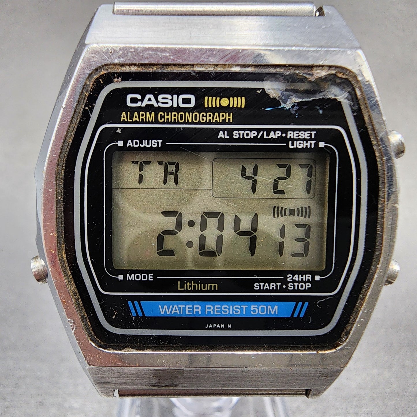 Casio W35 Watch Men 36mm Silver Tone LCD Alarm Chrono New  Battery1