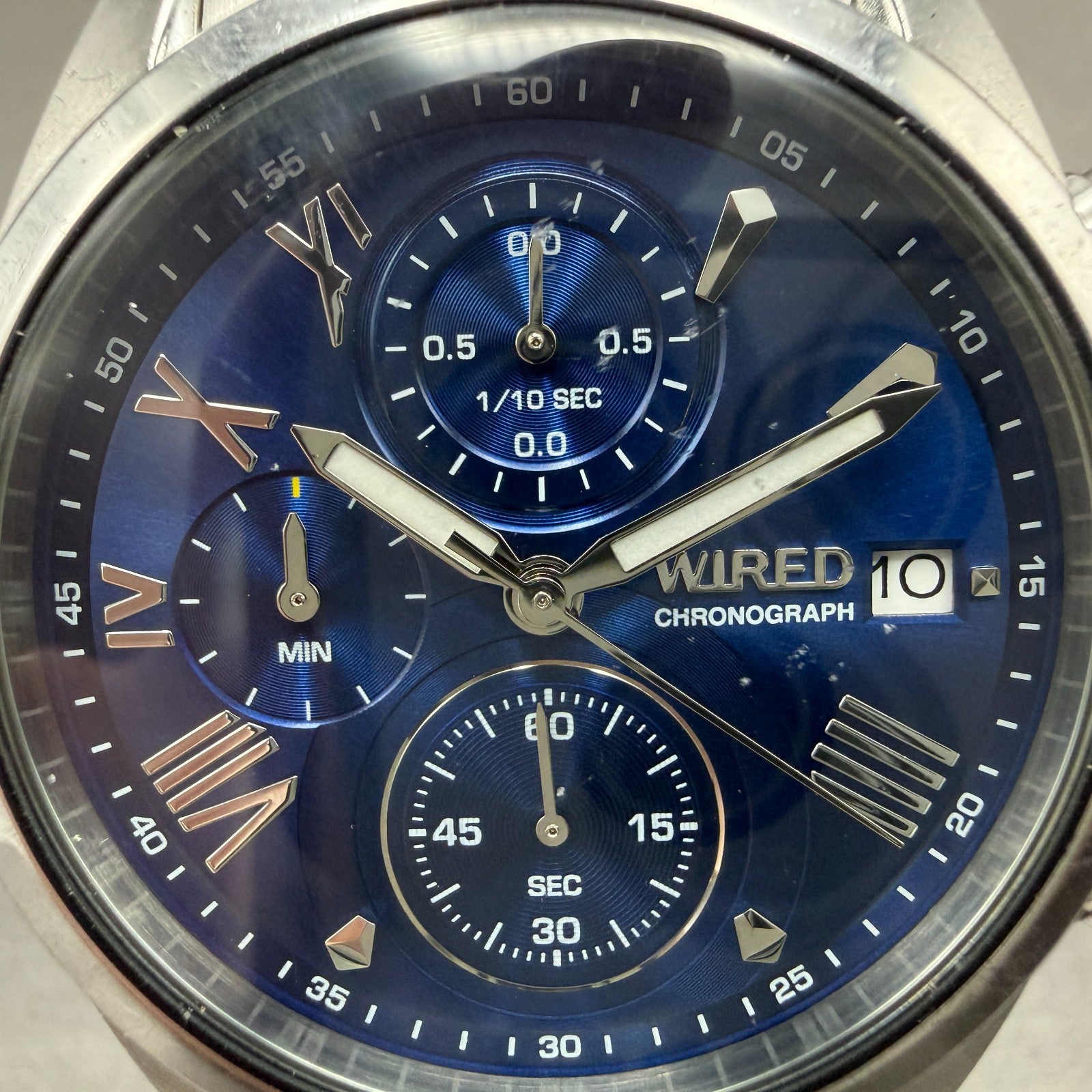 Seiko Wired Chronograph Watch Men 40mm Blue Dial Silver Tone Date New Battery1