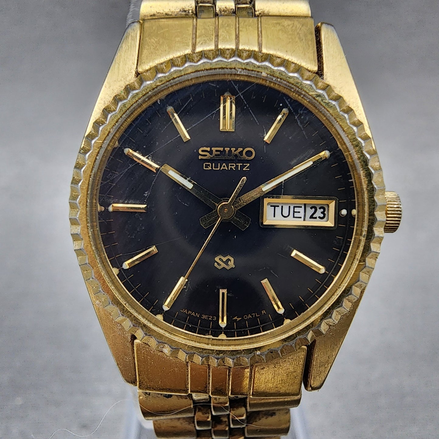 Seiko SQ Watch Women 24mm Black Dial Gold Tone Daydate 3e230a69 New Battery1