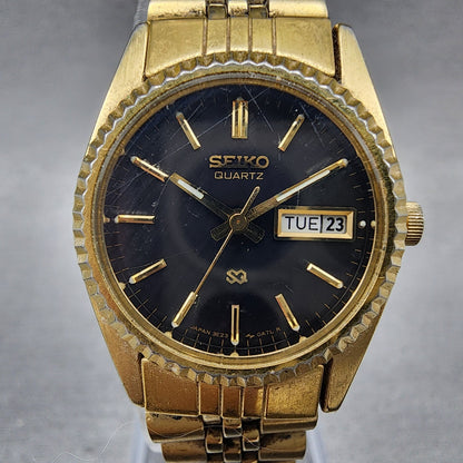 Seiko SQ Watch Women 24mm Black Dial Gold Tone Daydate 3e230a69 New Battery1