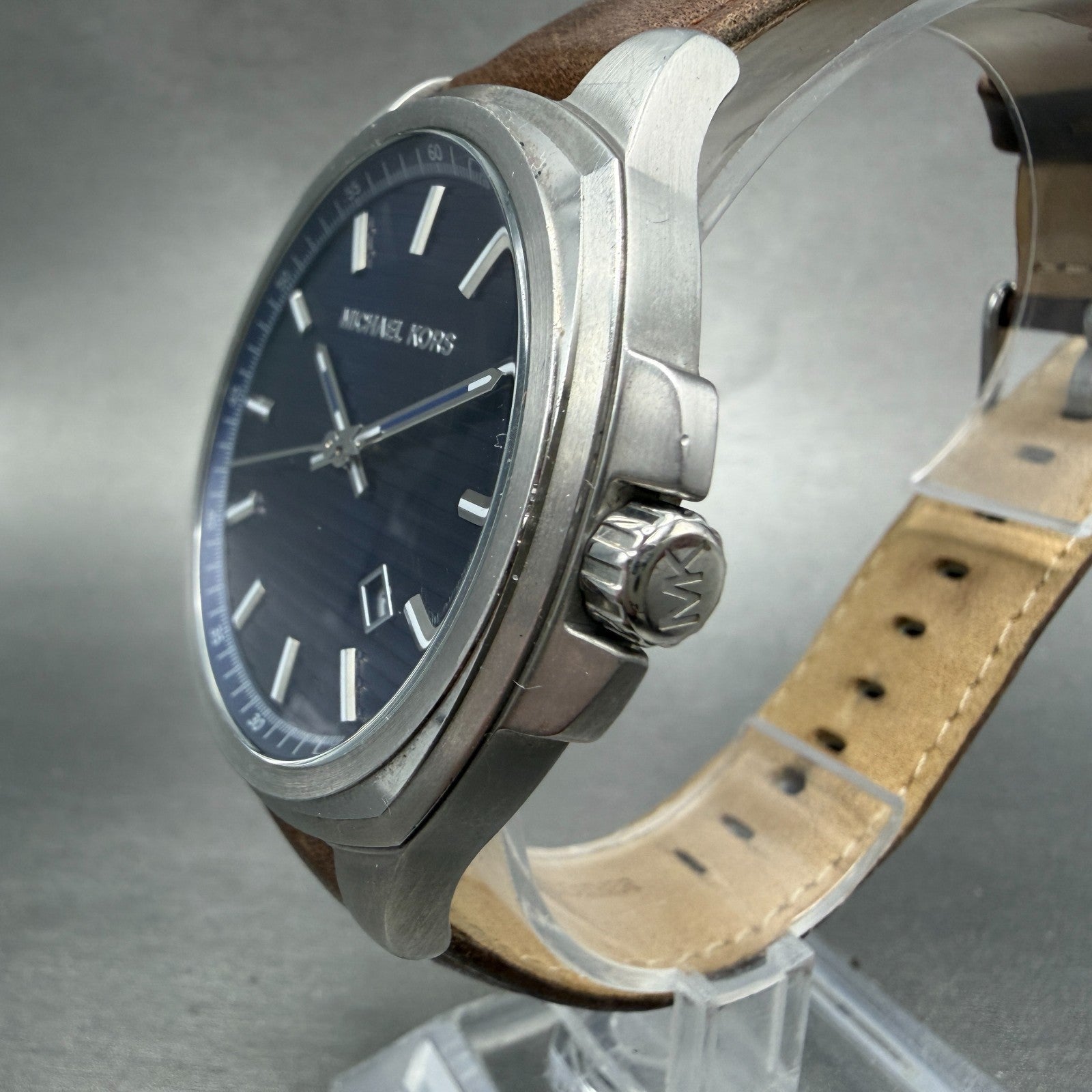 Michael Kors Bryson Watch Men 42mm Blue Dial Steel Date Round MK8631 New Battery2
