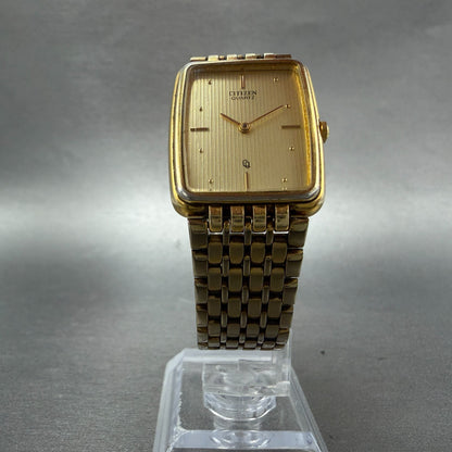 Citizen CQ Tank Watch Men 25mm Champagne Dial Gold Tone 3620-364660 New Battery6