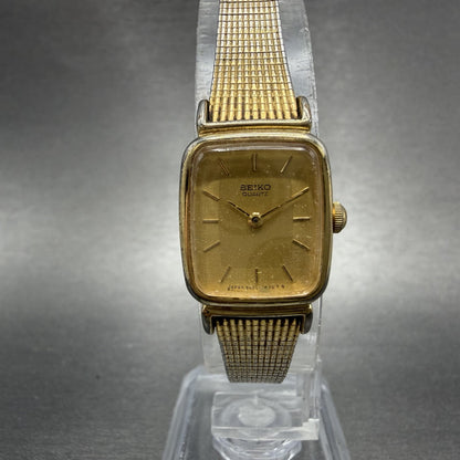 Seiko Tank Watch Women 17mm Champagne Dial Gold Tone 5420-5319 New Battery0