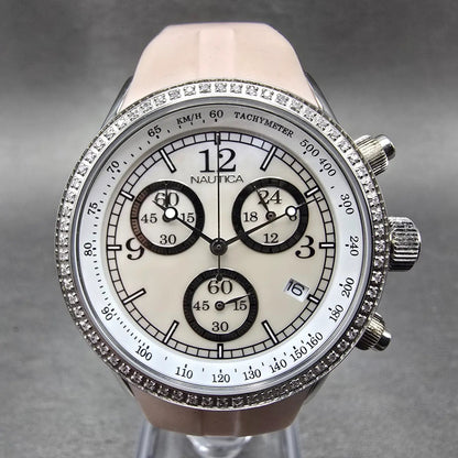 Nautica Chronograph Watch Women 35mm MOP Dial Steel Diamond Bezel New Battery K0