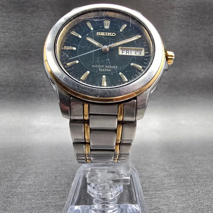 Seiko Watch Men 38mm Black Dial Two Tone Daydate Round 7N43-8309 New Battery5