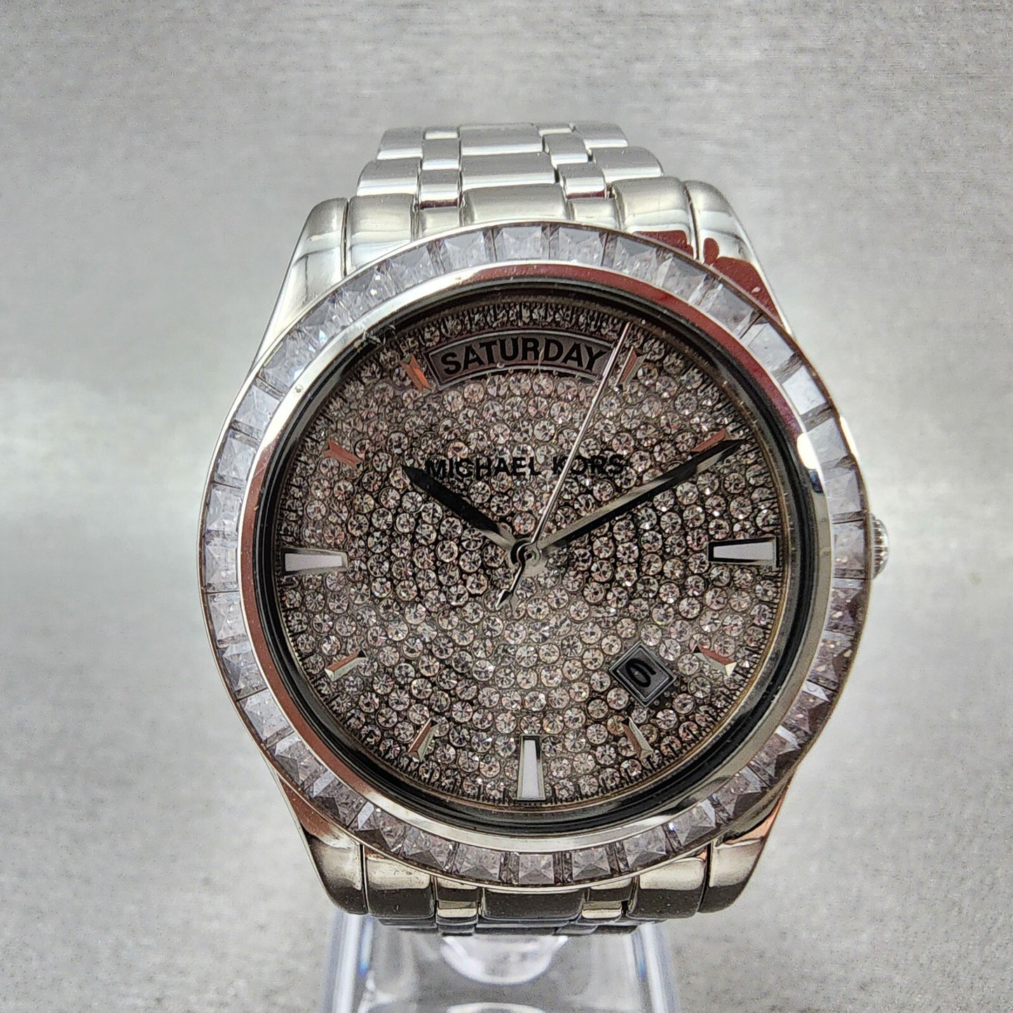 Michael Kors Kiley Watch Women 35mm Crystal Dial & Bezel Dadyate Silver Tone1