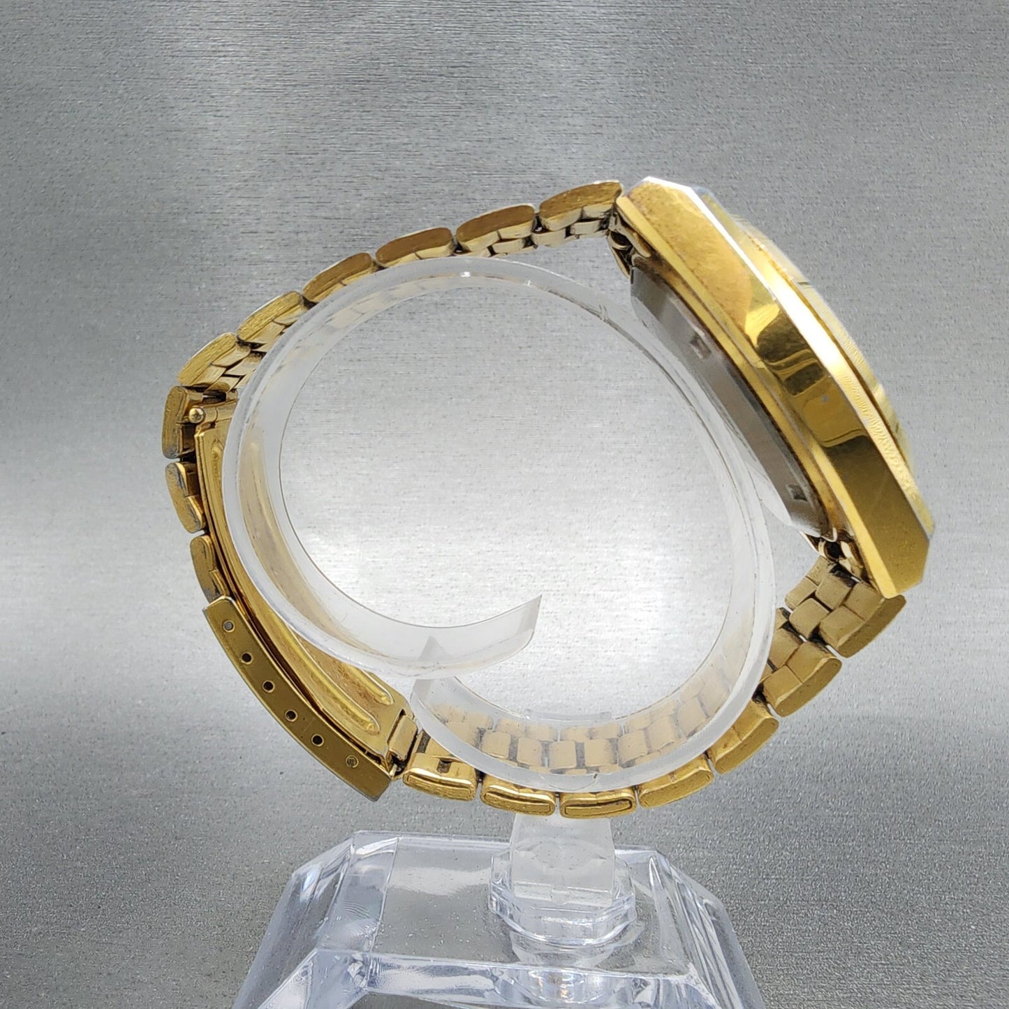 Seiko 5 Automatic Watch Men 38mm White Dial Gold Tone Daydate Round Runs