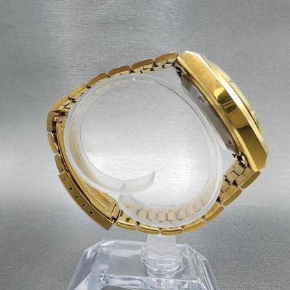 Seiko 5 Automatic Watch Men 38mm White Dial Gold Tone Daydate Round Runs