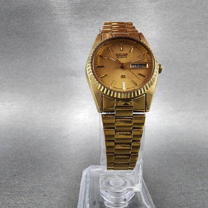 Seiko SQ Watch Women 25mm Gold Dial Gold Tone Daydate Round 2A230039 NewBat VTG5