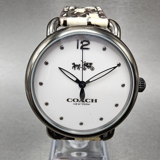 Coach Delancey Watch Women 36mm White Dial Black Tone Round Leather New Battery0