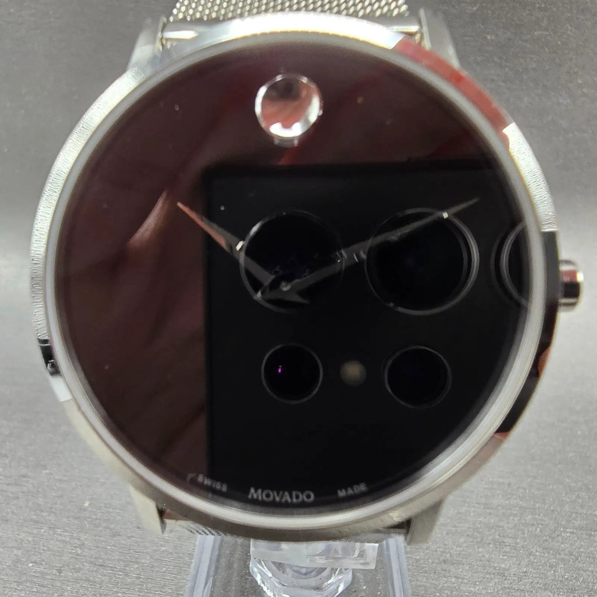 Movado Museum Watch Men 40mm Black Dial Silver Round 0607219 Mesh New Battery1