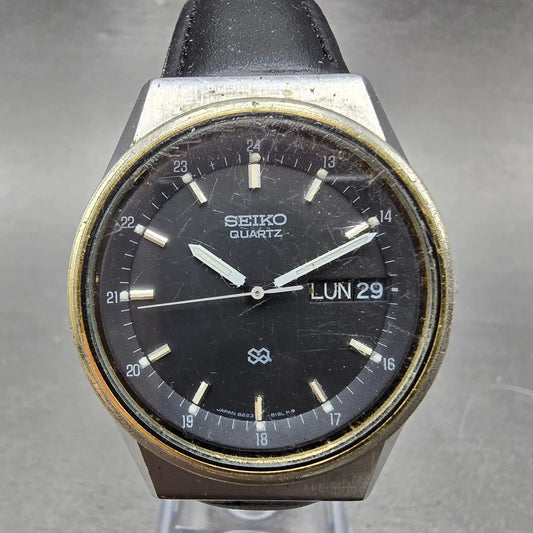 Seiko SQ Watch Men 34mm Black Dial Two Tone Daydate READ!!!!! 8223-8009 New Batt0