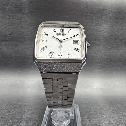 Seiko Watch Men 33mm Silver Dial Silver Tone Date Rectangle 0842-5010 New Batt5