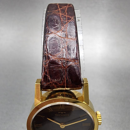 Technos Queen Extra Watch Women 23mm Tigereye Dial Gold Filled Manual Wind Runs4