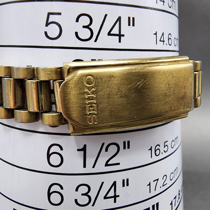 Seiko Watch Women 25mm Gold Dial Gold Tone Daydate Round 7N830041 New Battery10