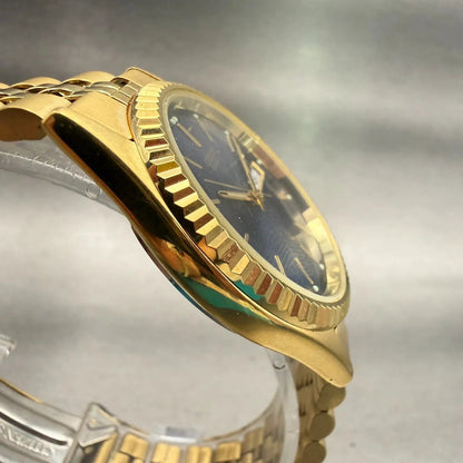 Citizen CQ Watch Men 35mm Blue Dial Gold Tone Daydate Round 1102-R12543 New Batt3
