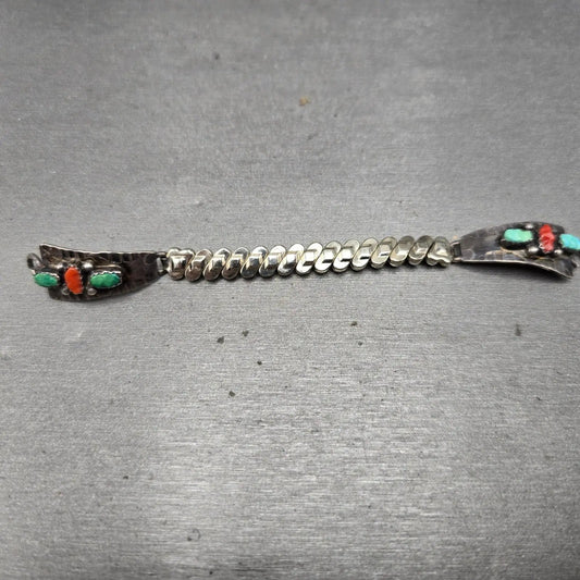 Navajo Silver Watch Band Tips Coral Turquoise Vintage Women Red Green0