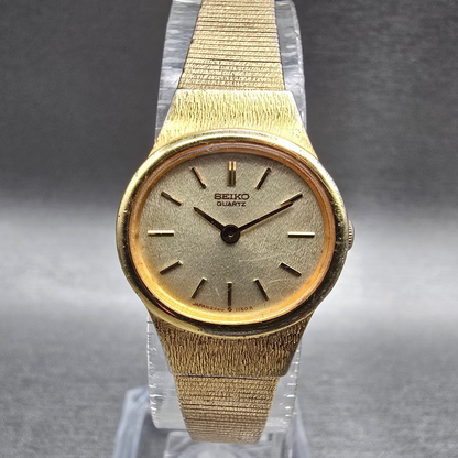 Seiko Watch Women 20mm Champagne Dial Gold Tone Oval 2320-5439 New Battery JP0
