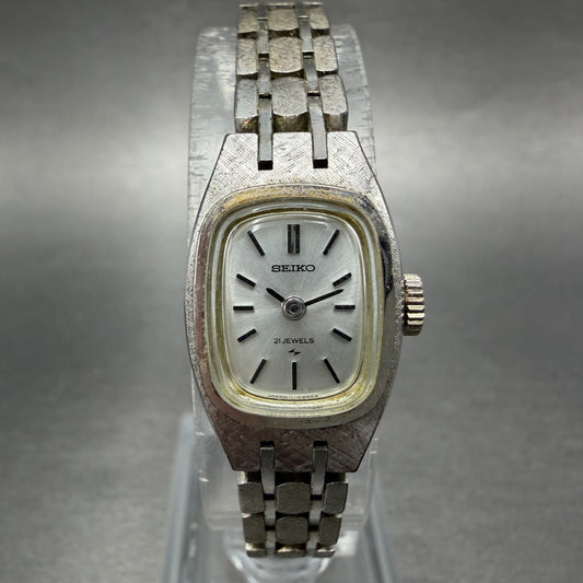 Seiko Tank Watch Women 15mm Silver Dial Silver Tone Manual 11-3350 Runs Vintage0