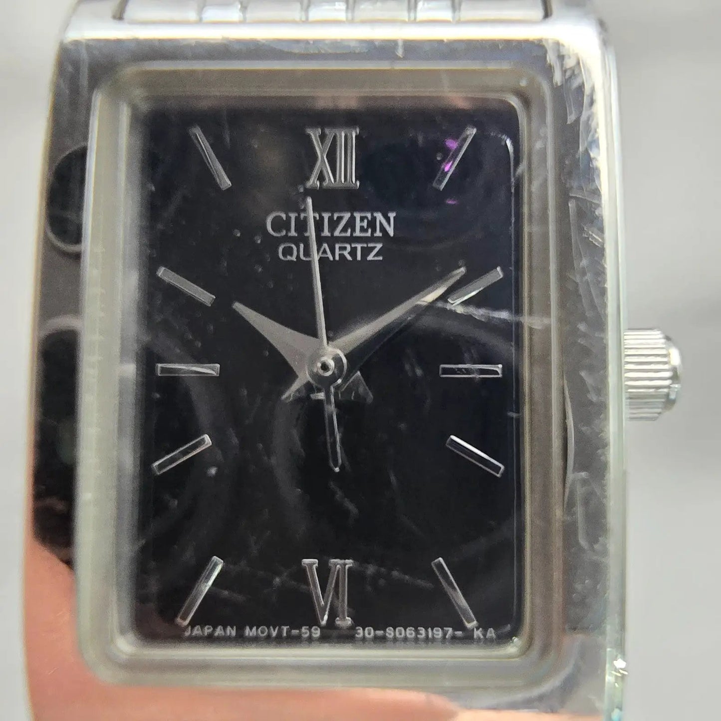 Citizen Watch Women 18mm Black Dial Silver Tone Rectangle 5930-S038588 New Batt1