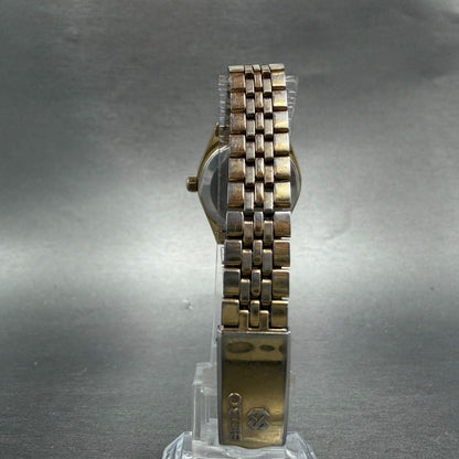 Seiko SQ Watch Women 25mm Champagne Dial Gold Tone Daydate Round New Battery7