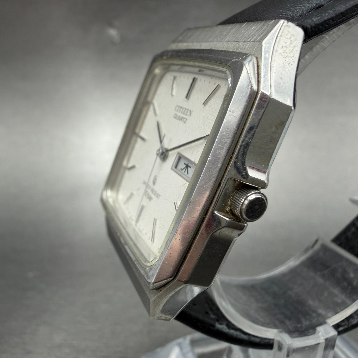 Citizen CQ Tank Watch Men 31mm White Dial Silver Tone Daydate Octagon New batt2