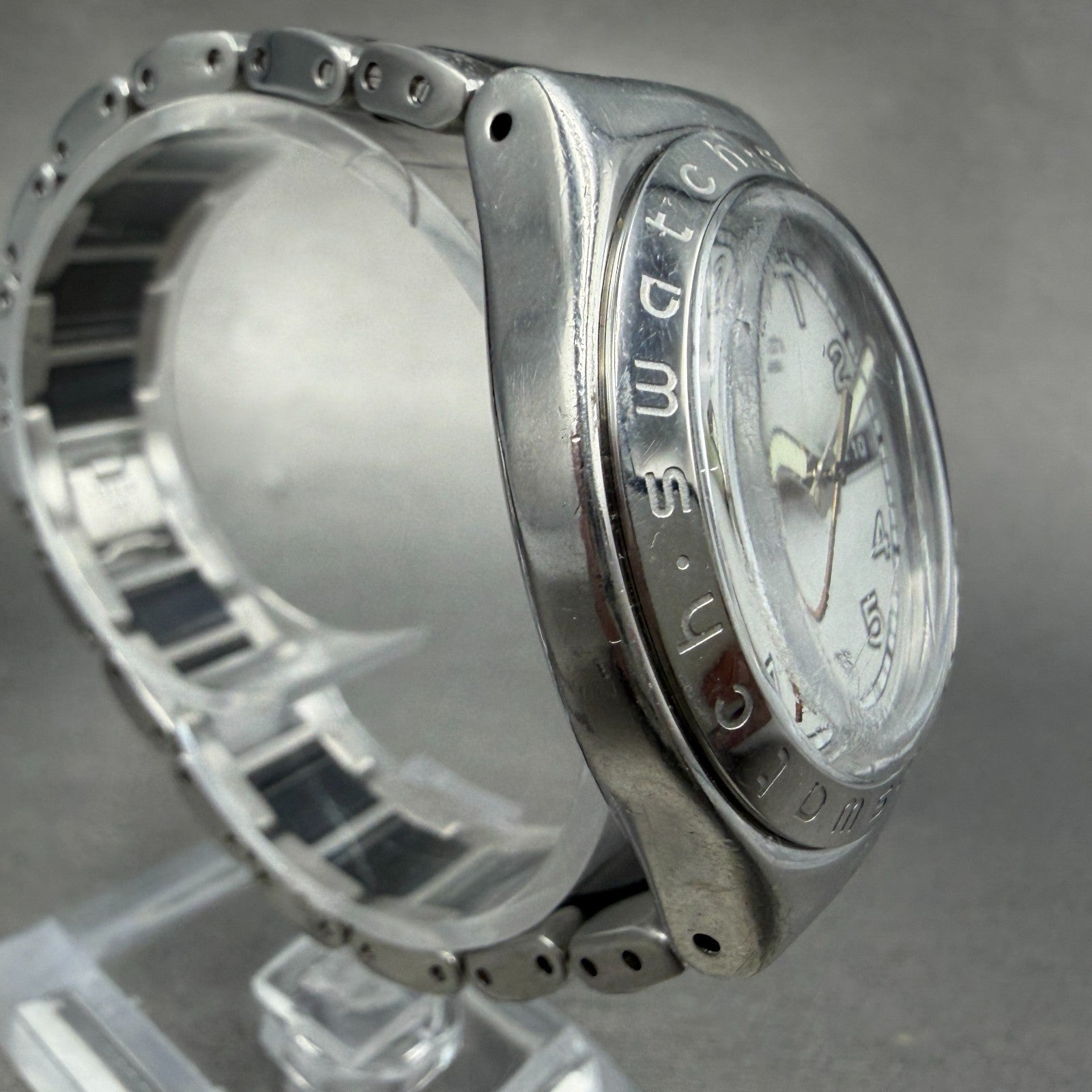 Swatch Irony Big Casse-Cou Watch Men 38mm Silver Dial Steel Daydate CRACK NewBat3