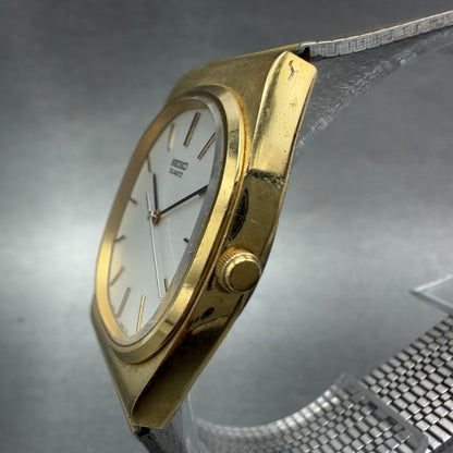 Seiko Watch Unisex 30mm Silver Dial Gold Tone Oval 3421-5269 New Battery Vintage2