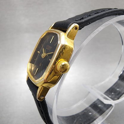 Citizen CQ Watch Women 17mm Black Dial Gold Tone Rectangle New Battery2