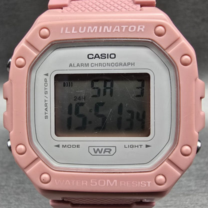 Casio Illuminator W-218H Digital Watch Men 43mm White Pink Chrono Alarm New Batt1